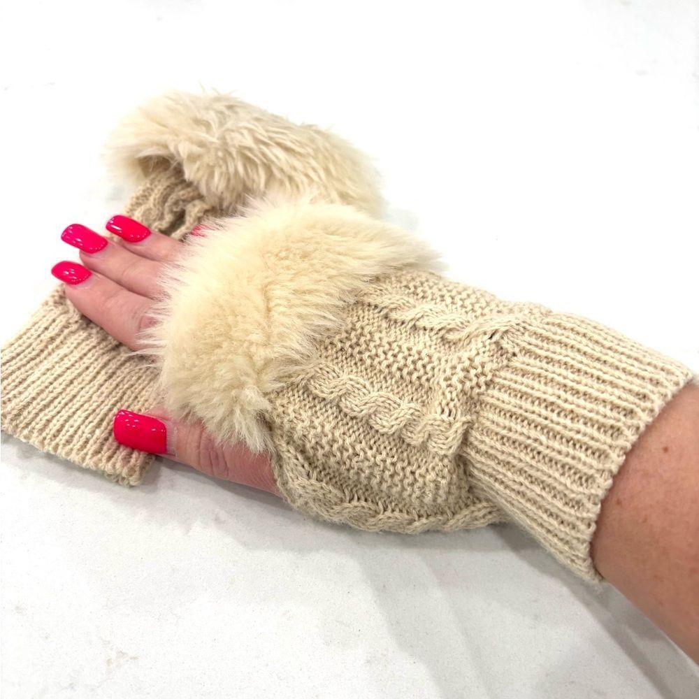 Cozy Knit Fingerless Gloves with Faux Fur Trim